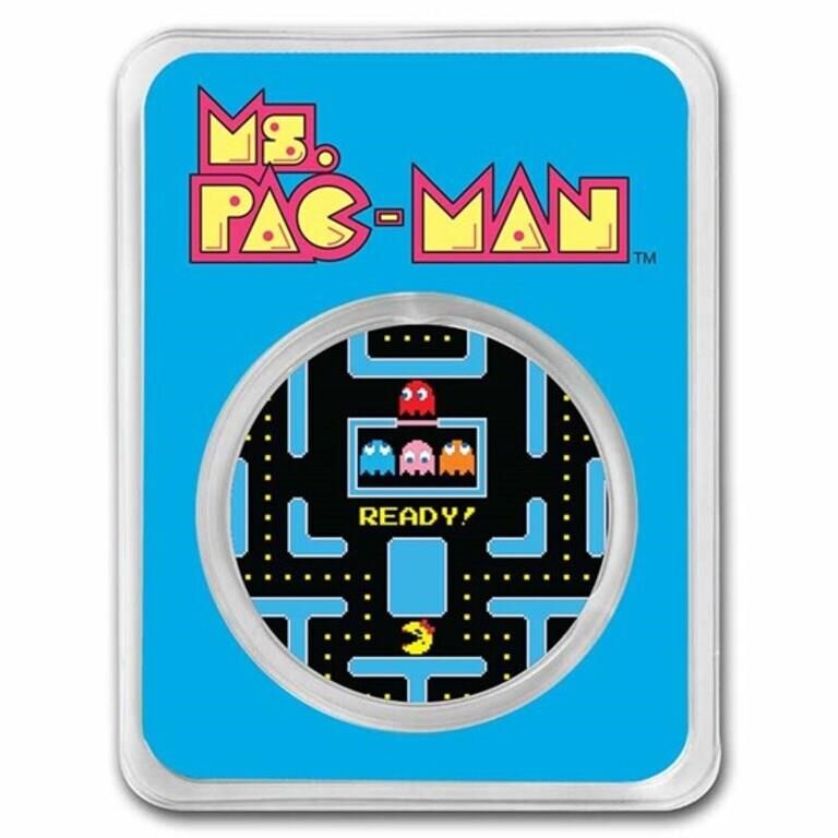 Ms.pac-man Dual Mazes 1 Oz Colorized Silver Round