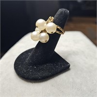 Mid Century Faux Pearl Dangle Adjustable Ring