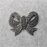 Judith Jack Sign Sterling 925 Marcasite Bow Brooch