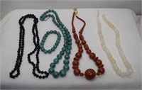 Four Polished Bead Necklaces & Bracelet