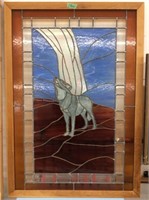 Large Framed Stained Glass Art  - Howling Wolf