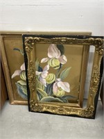 2 Vintage Frames And Painting Of Flowers