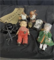 Box lot of Vintage Toys, Brass Piggy Bank, Etc