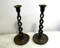 Pair Wood Carved Candlesticks