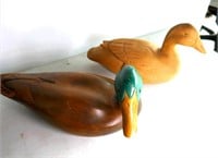 Mallard Duck By H Houle & Carved Duck