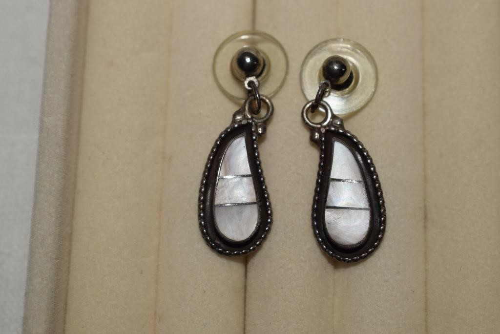 Sterling & Mother-of-Pearl Earrings - Marked DL