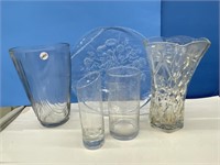 4 Glass Vases And Platter