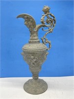 Antique Metal Pitcher With Cherub's And Lady