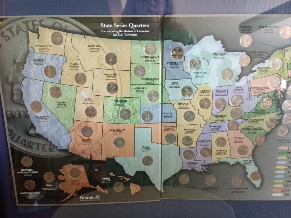 Framed State Series Quarters Map 23x29