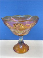 Orange Carnival Glass Pedestal Bowl