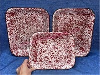 (3) Red & White enamelware pans