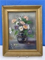 Framed Painting Of Flowers In Vase