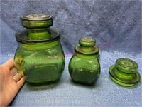 Wheaton emerald green glass canisters(1-extra lid)