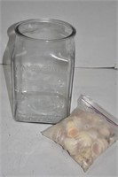 Vintage Glass Jar and Bag of Shells