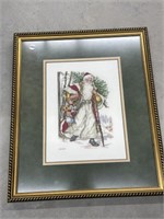 Framed Cross Stitch Of Santa 18.5 X 15.5 "