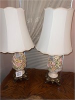 Pair of 2 Antique Ceramic Floral Lamp