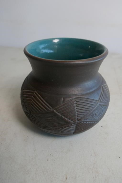 Native Pottery Bowl w/ Blue Glaze Interior