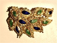 18KT GOLD & ENAMEL LEAF DESIGN BROOCH