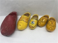 5 Wooden Shoes-  Painted Red Wood Shoe Toe Damaged