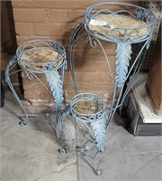 3 METAL AND WICKER PLANT STANDS