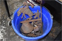 Bucket Of Rustic Horseshoes & Bell (Missing Head)