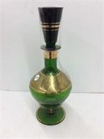 Green Glass Decanter With Gold Accents