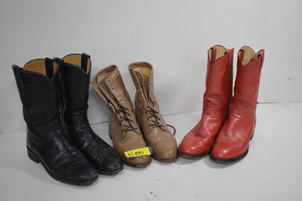 Three Pair Ladies Justin Boots Size 7 12/ B
