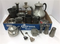Tray Of Various Metal Dishes And Candle Holders