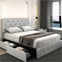 Queen Bed Frame NO DRAWERS INCLUDED Grey Linen