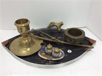 Tray, Brass With Painted Enamel Salt, Pepper,