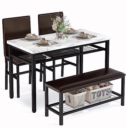 AWQM Dining Table Set for 4 with Bench and Chairs,