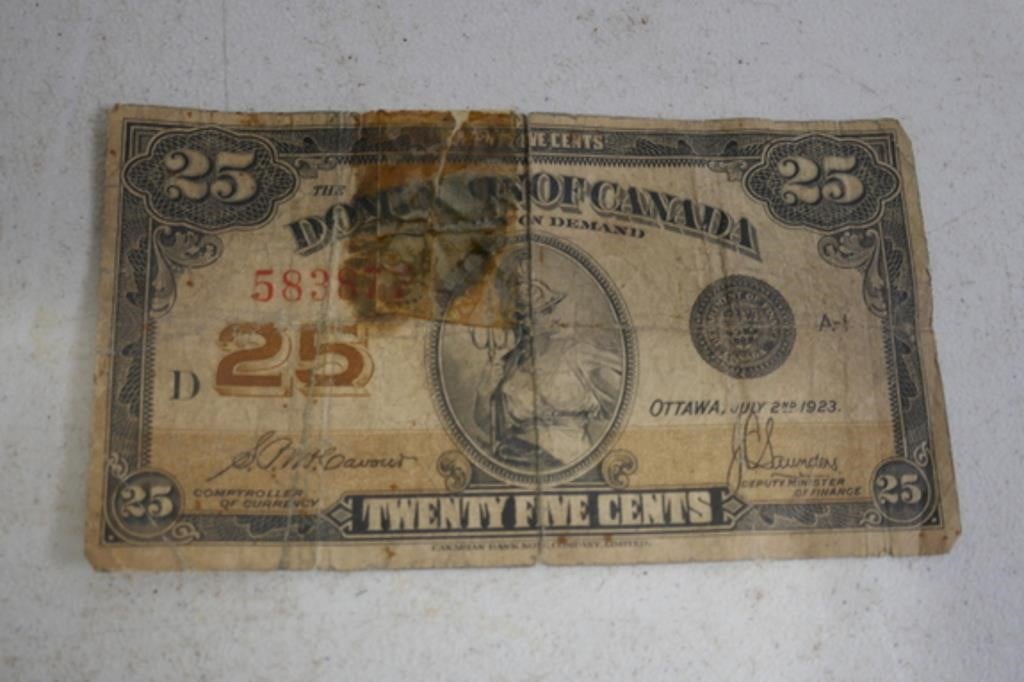 1923 Dominion Of Canada 25c Note