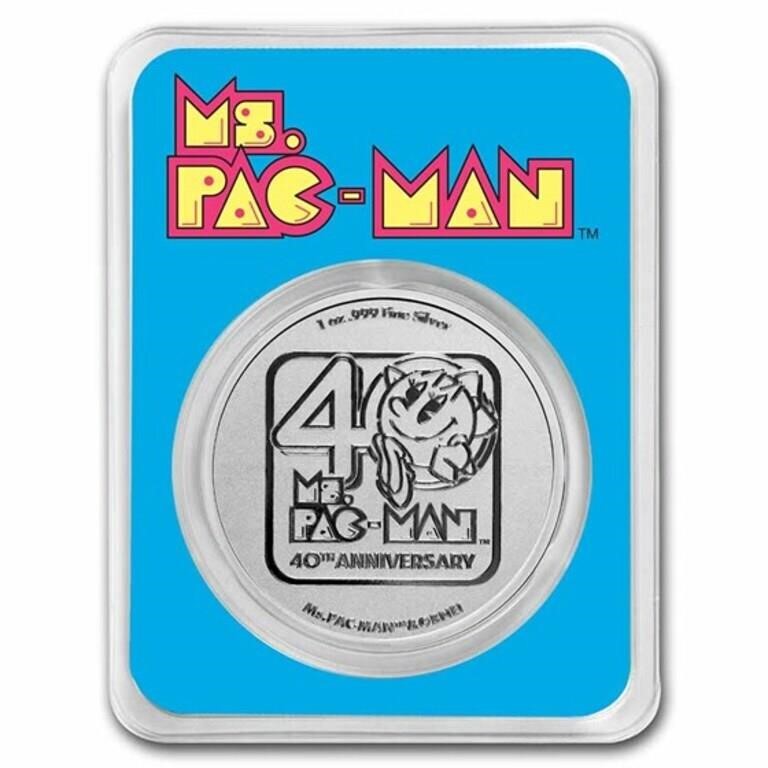 2021 Niue 1 Oz Ag $2 Ms.pac-man 40th Anniv Coin