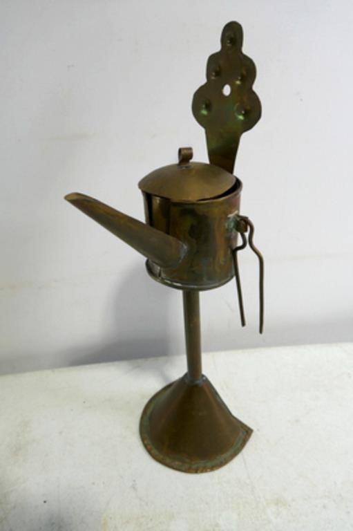 Antique Brass Lard Lamp 12"T