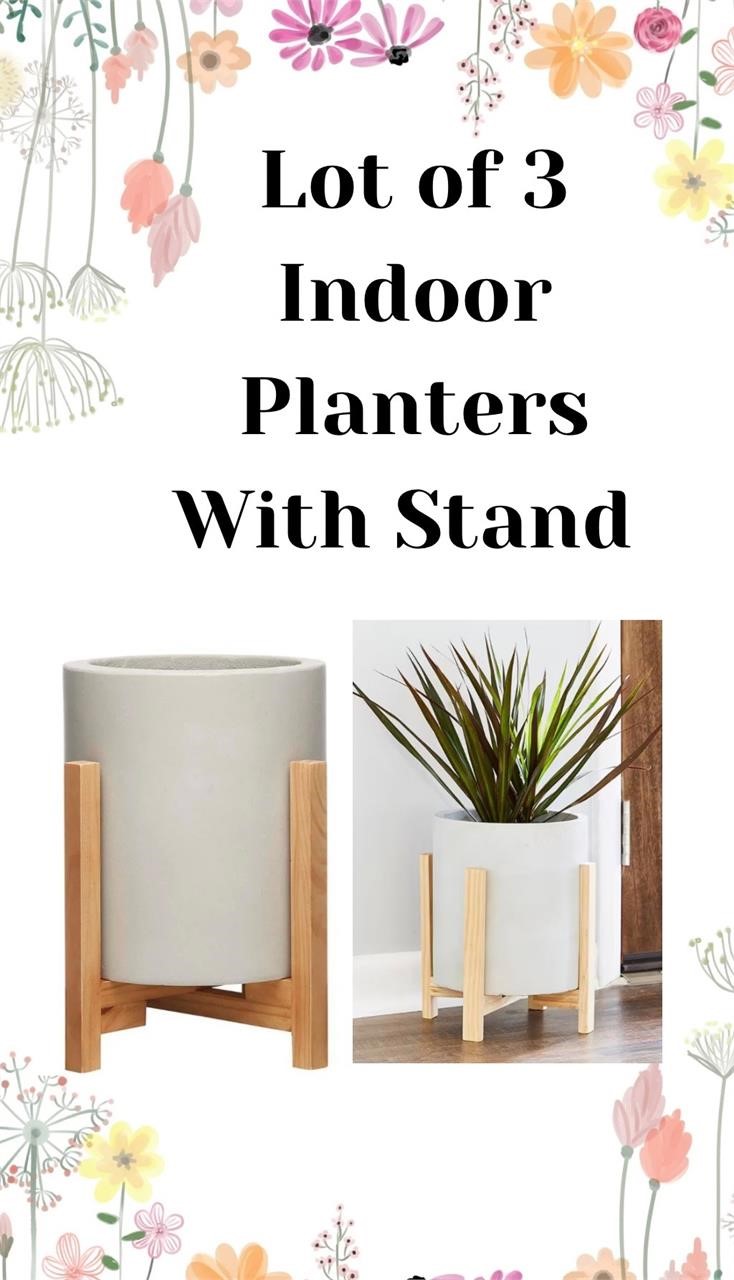 Lot of 3 Indoor Planters With Stands