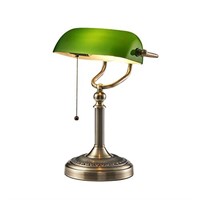 Newrays Green Glass Bankers Desk Lamp with Pull Ch