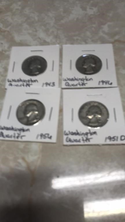 Silver Washington quarters 1943,46,51D,56(4)