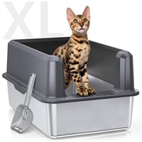 WoofiGo Enclosed Stainless Steel Cat Litter Box wi