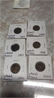 Wheat pennies 6- 1937,38,41,42,46,47D