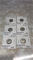 Roosevelt dimes. 1946,51,54D,57,64,64 silver