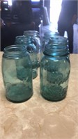 Blue quart jars (6) and 2 more bottles