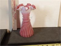 Fenton Satin Glass Cranberry Swirl Vase