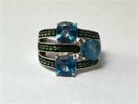 Gorgeous Sterling Topaz/Peridot Ring 8 Gr Size 7.5