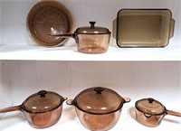 CORNING VISIONS BROWN GLASS COOKWARE BAKEWARE LOT