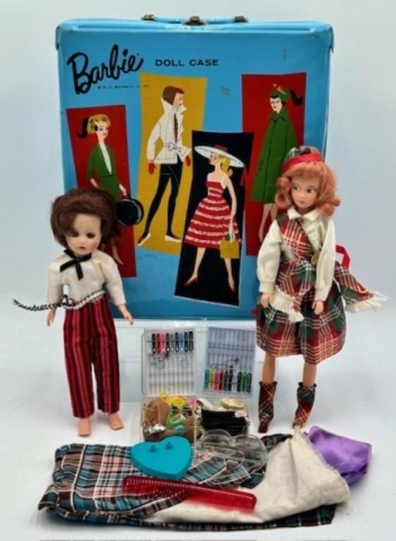 Vintage Barbie Doll Case, (2) Dolls, & Accessories