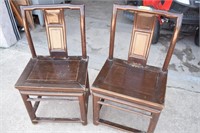 Two Vintage Asian Style Square Back Chairs