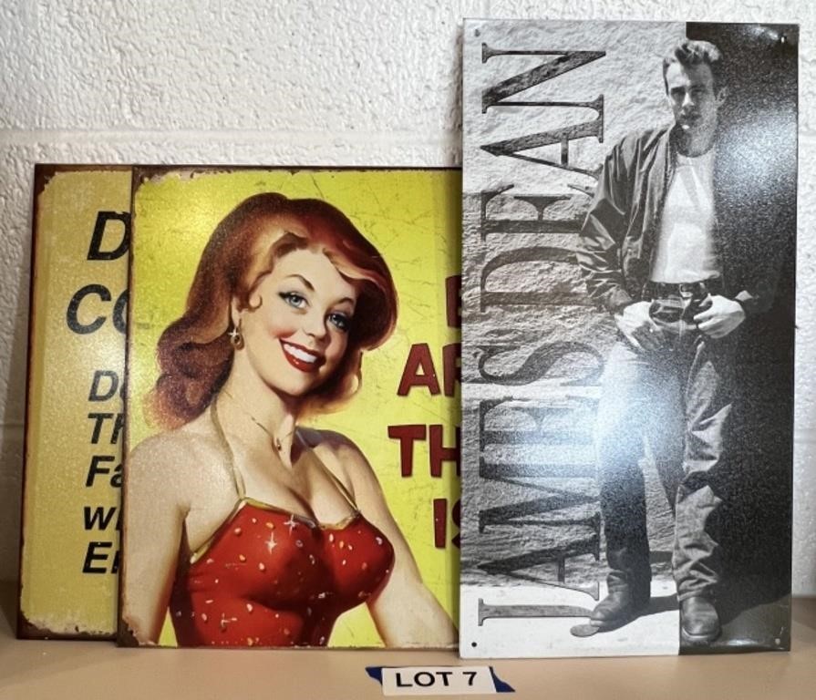 (3) Tin Signs, including James Dean and more
