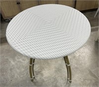 White Resin Rattan Style Table with Gold Base