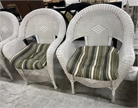 Pair of White Wicker Style Chairs with Striped