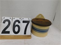 VTG Yellowware/Stoneware 5 Blue Stripe Salt Box